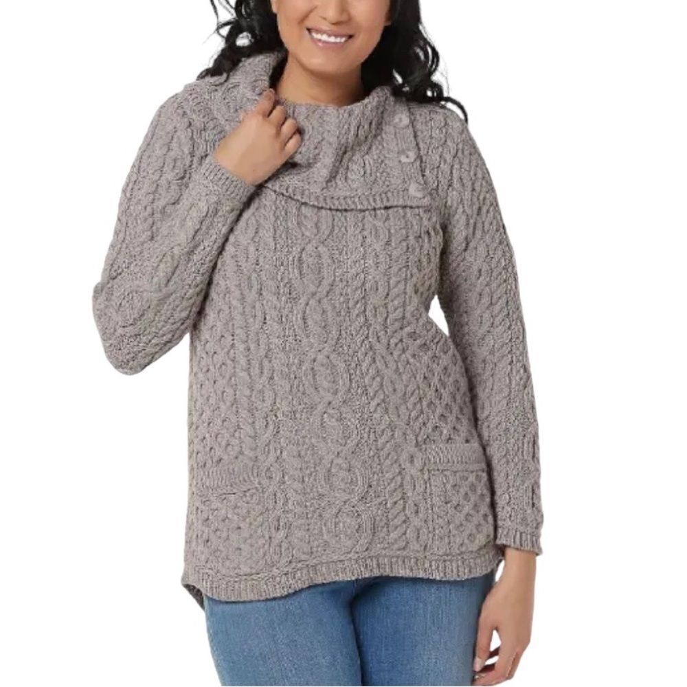 Aran Craft Merino Wool with Button Details Pullover Sweater
